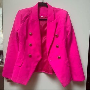 Double Breasted Hot Pink Blazer With Chic Flap Side Pockets Size PM…USED